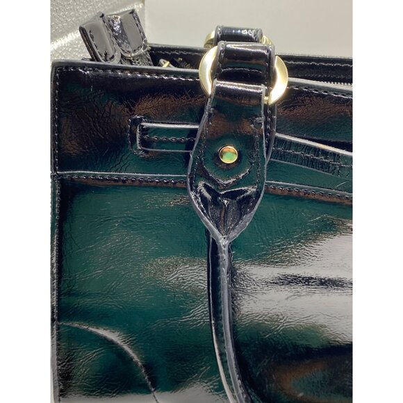Black Patent Leather Liz Claiborne Handbag With Gold-Tone Hardware & Double Hand - Picture 10 of 16